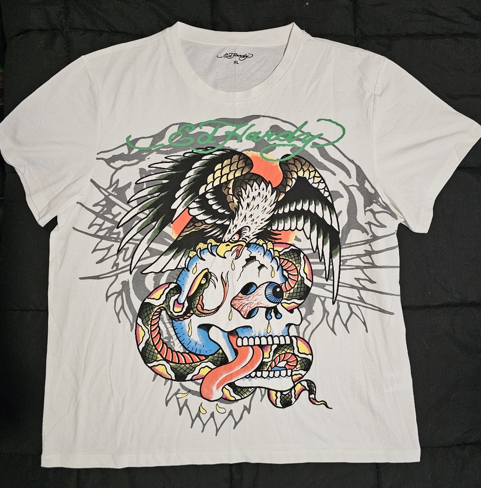 Ed Hardy White Graphic T-Shirt for Men